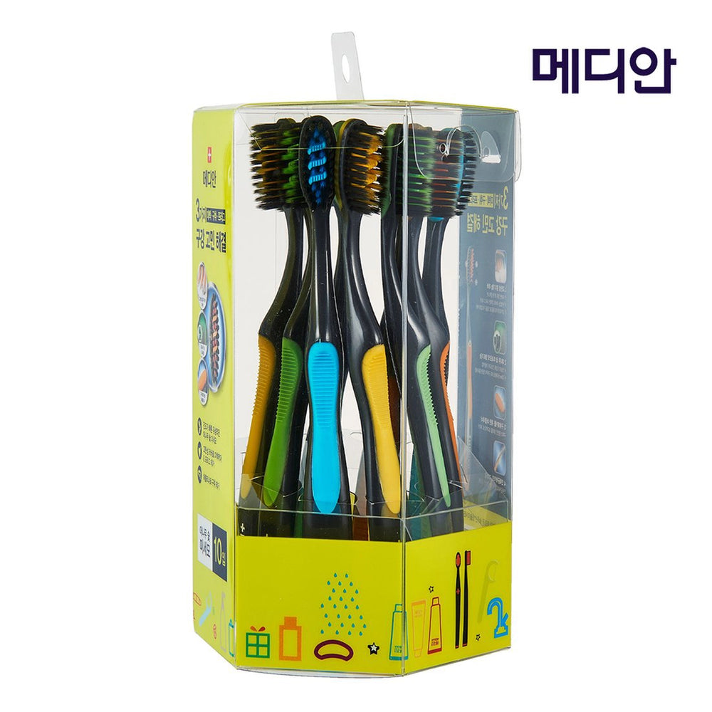 alabuu hair/body/oral toothbrushes Median Triple Solution Toothbrush_Fine bristle 10pcs_Hexagonal tube