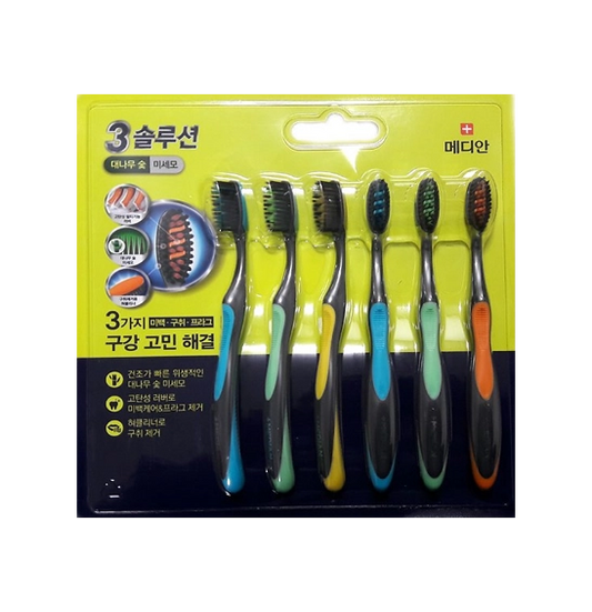 alabuu hair/body/oral toothbrushes Median Triple Solution Toothbrush 6 Packs