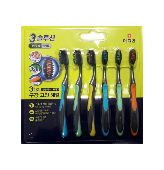 alabuu hair/body/oral toothbrushes Median Triple Solution Toothbrush 6 Packs